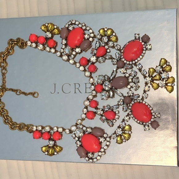 J crew Color Stone Floral Bloom Crystal Net Bib Necklace Princess Diana - Picture 1 of 9